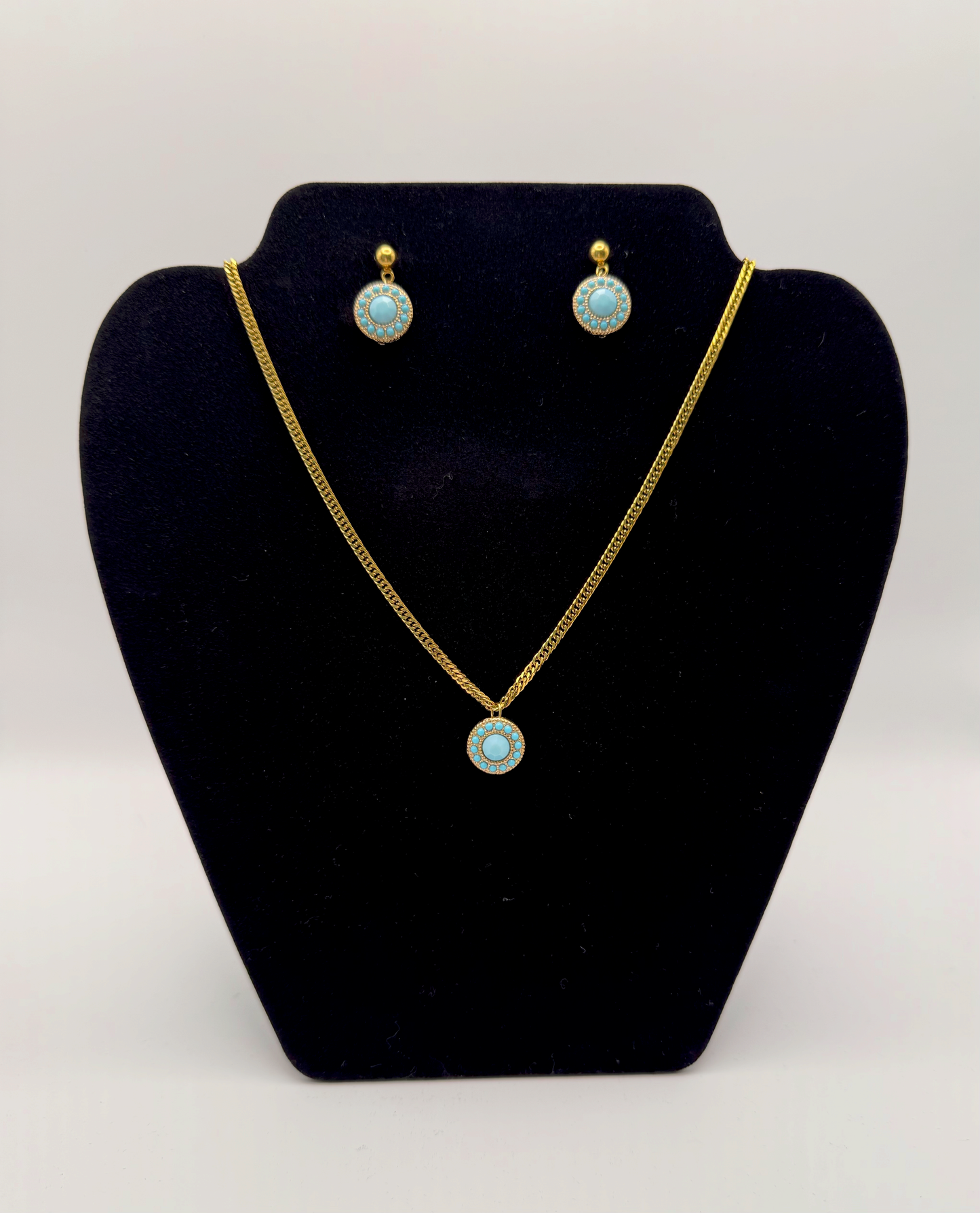 Turquoise Halo Necklace & Earrings