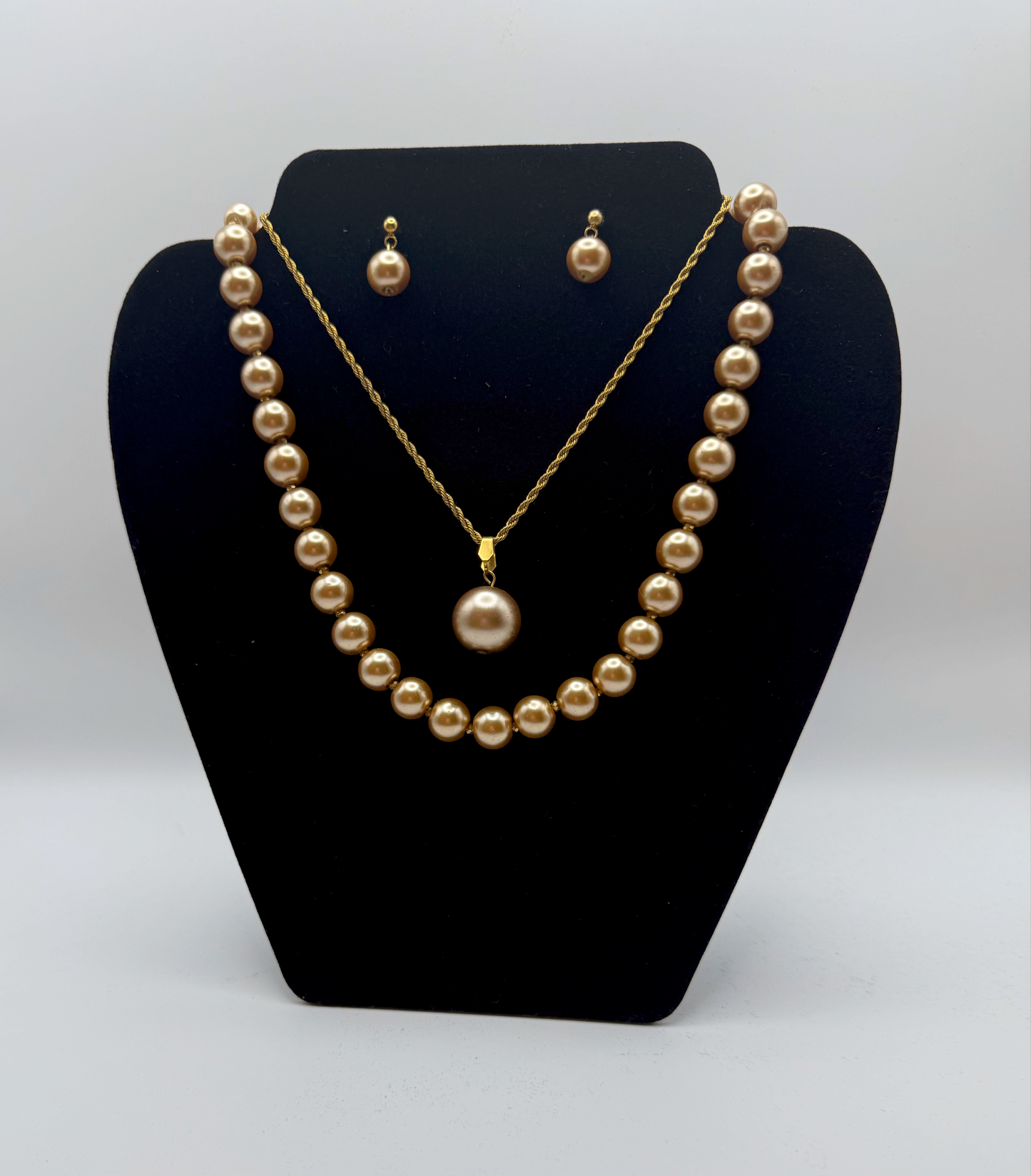 Champagne Pearl Layered Necklace & Earrings