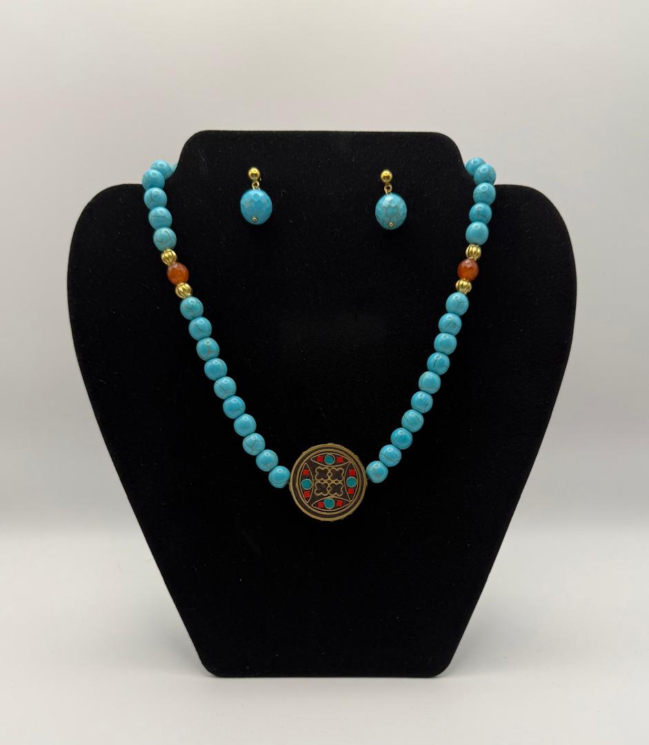 Turquoise Bead Necklace & Earrings Set