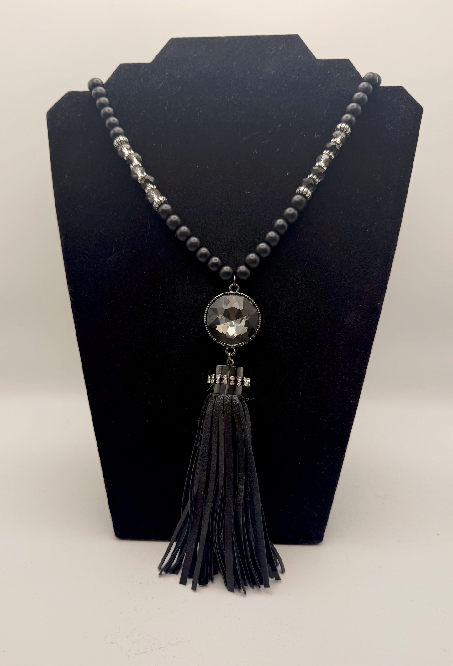 Black Crystal Tassel Necklace