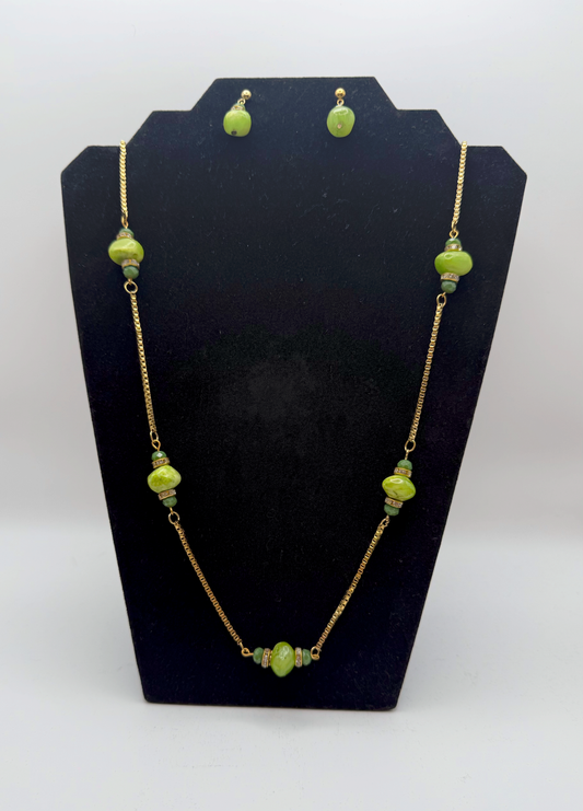 Lime Gem Accent Necklace & Earrings