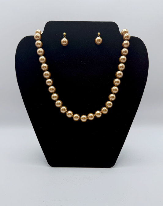 Golden Pearl Necklace & Earrings