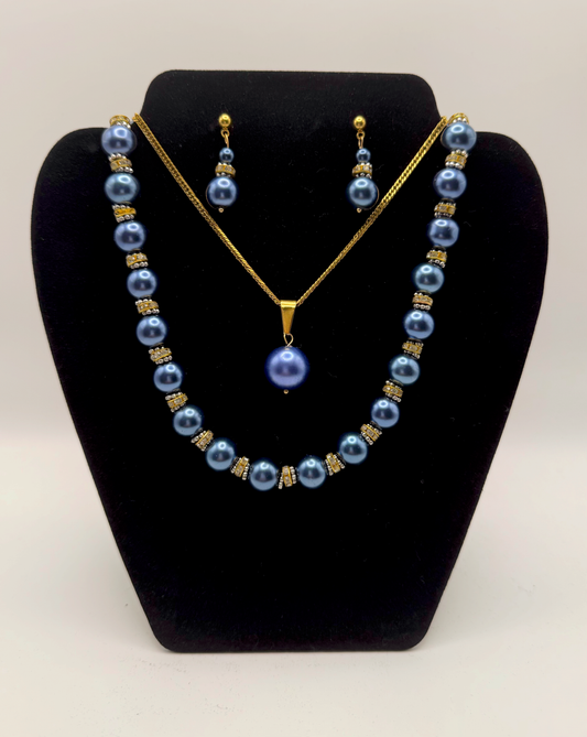 Midnight Blue Pearl Necklace Set