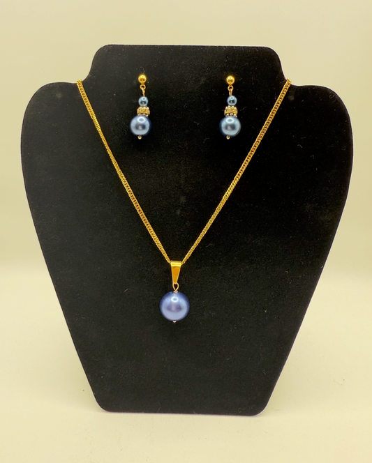 Blue Pearl Drop Necklace Set