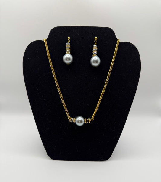 Blue Pearl Accent Necklace & Earrings
