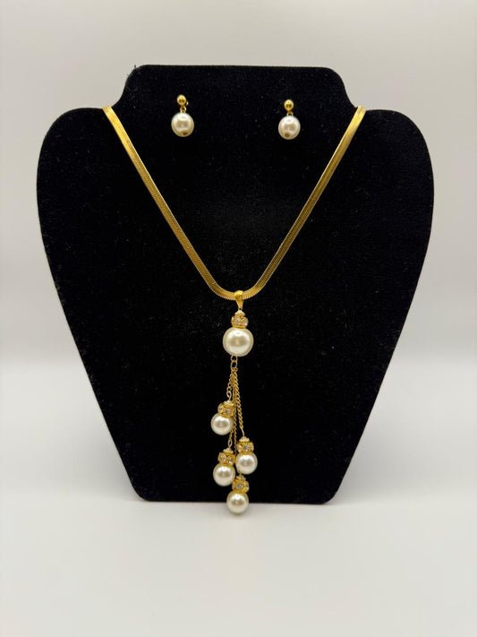 Pearl Cascade Necklace & Earrings Set