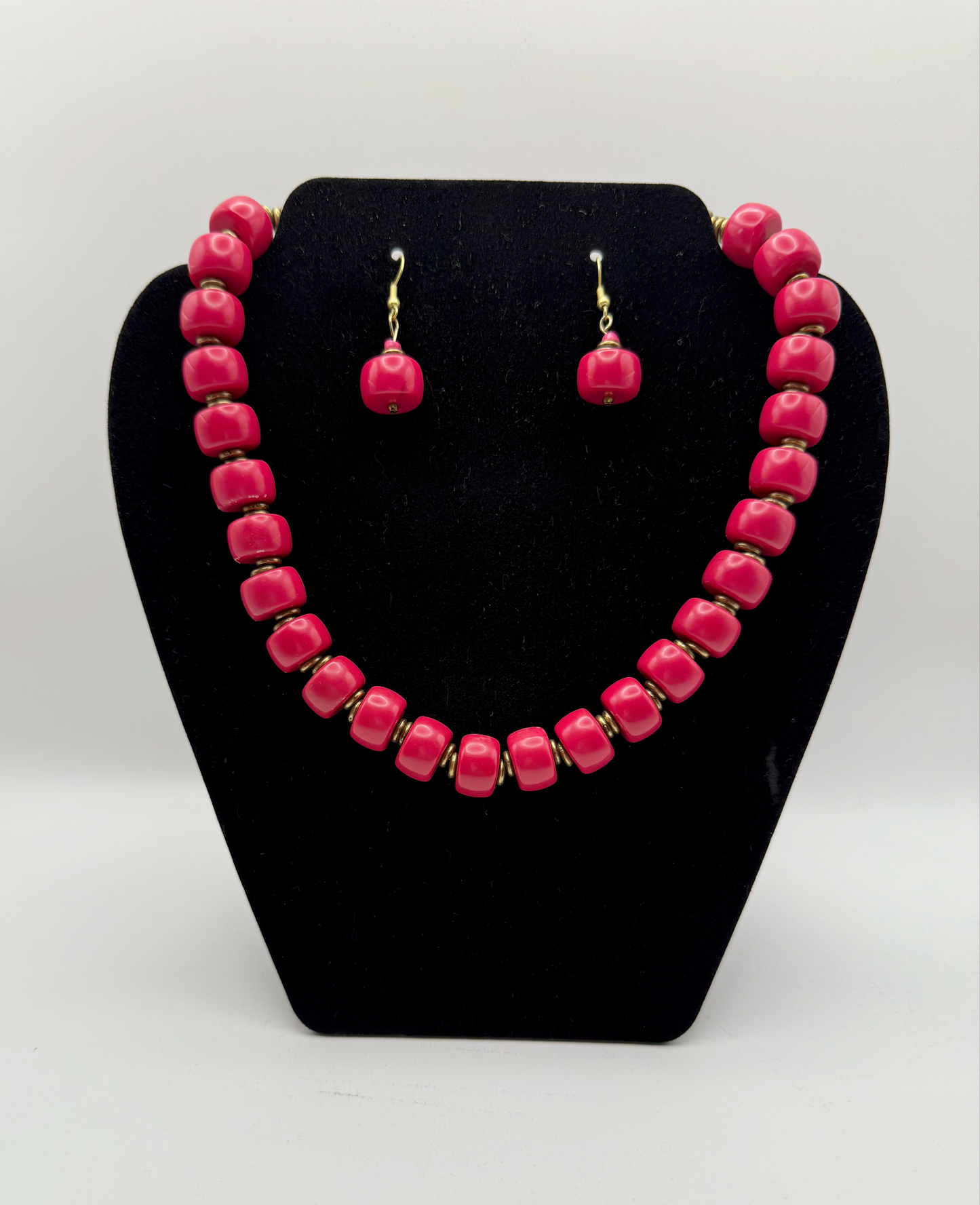Rose Cube Bead Necklace & Earrings