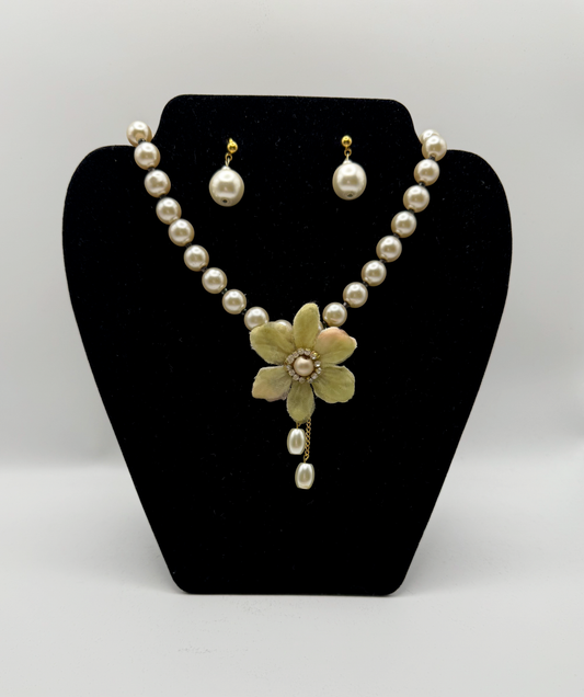 Ivory Blossom Pearl Necklace & Earrings